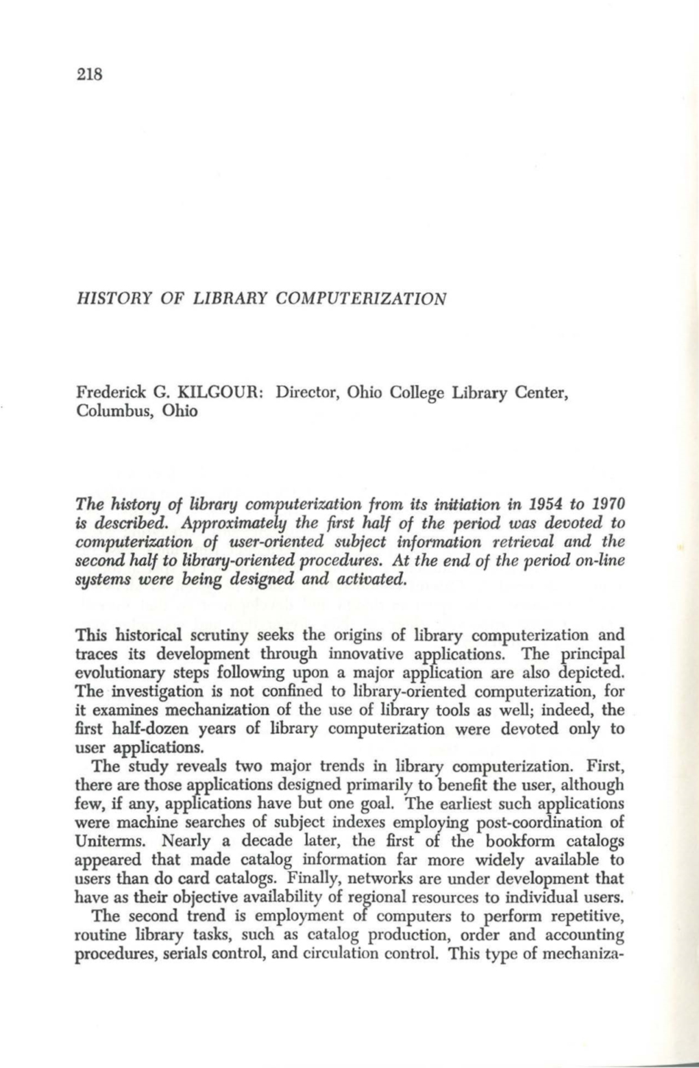 History of Library Computerization