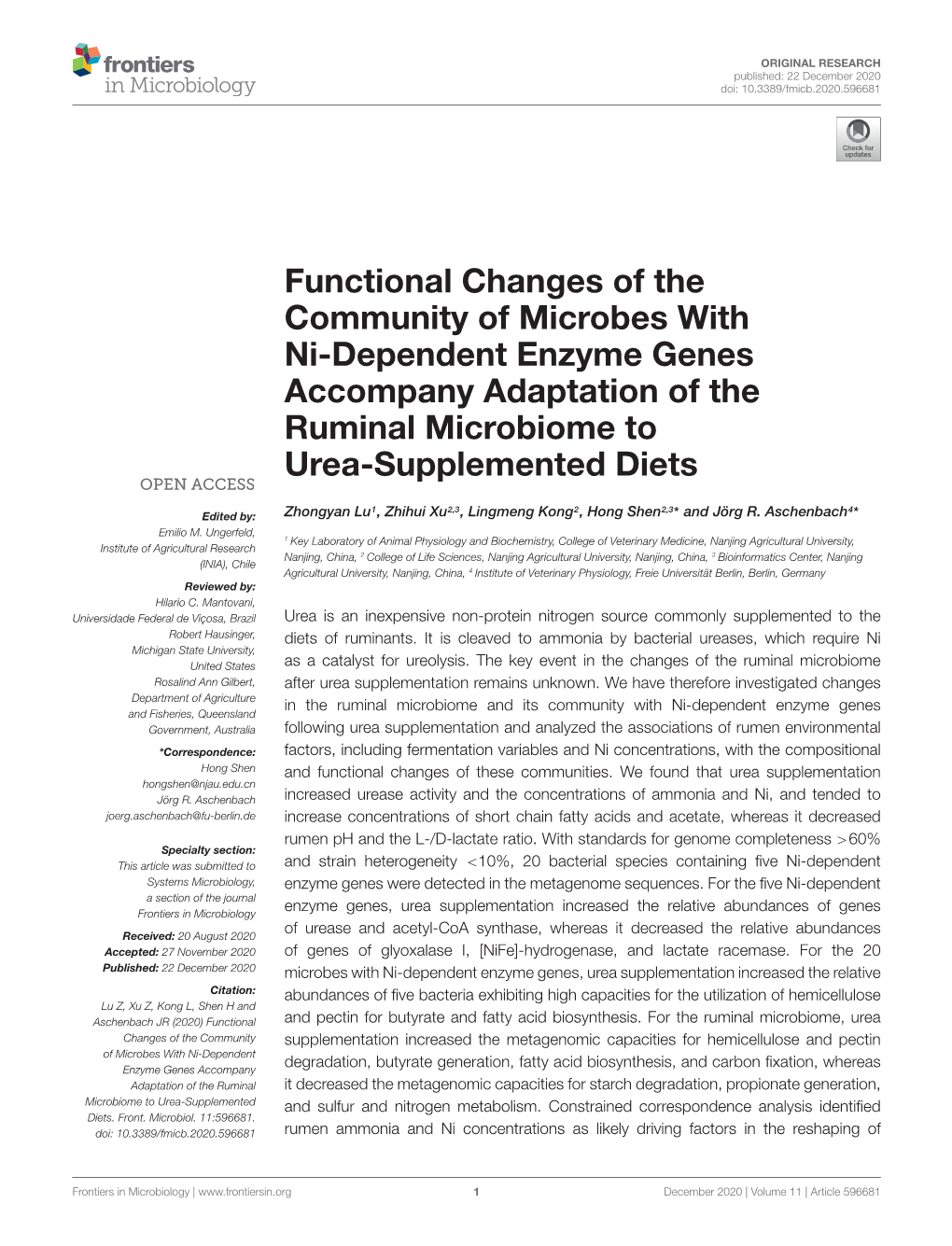 Functional Changes of the Community of Microbes with Ni-Dependent Enzyme Genes Accompany Adaptation of the Ruminal Microbiome to Urea-Supplemented Diets