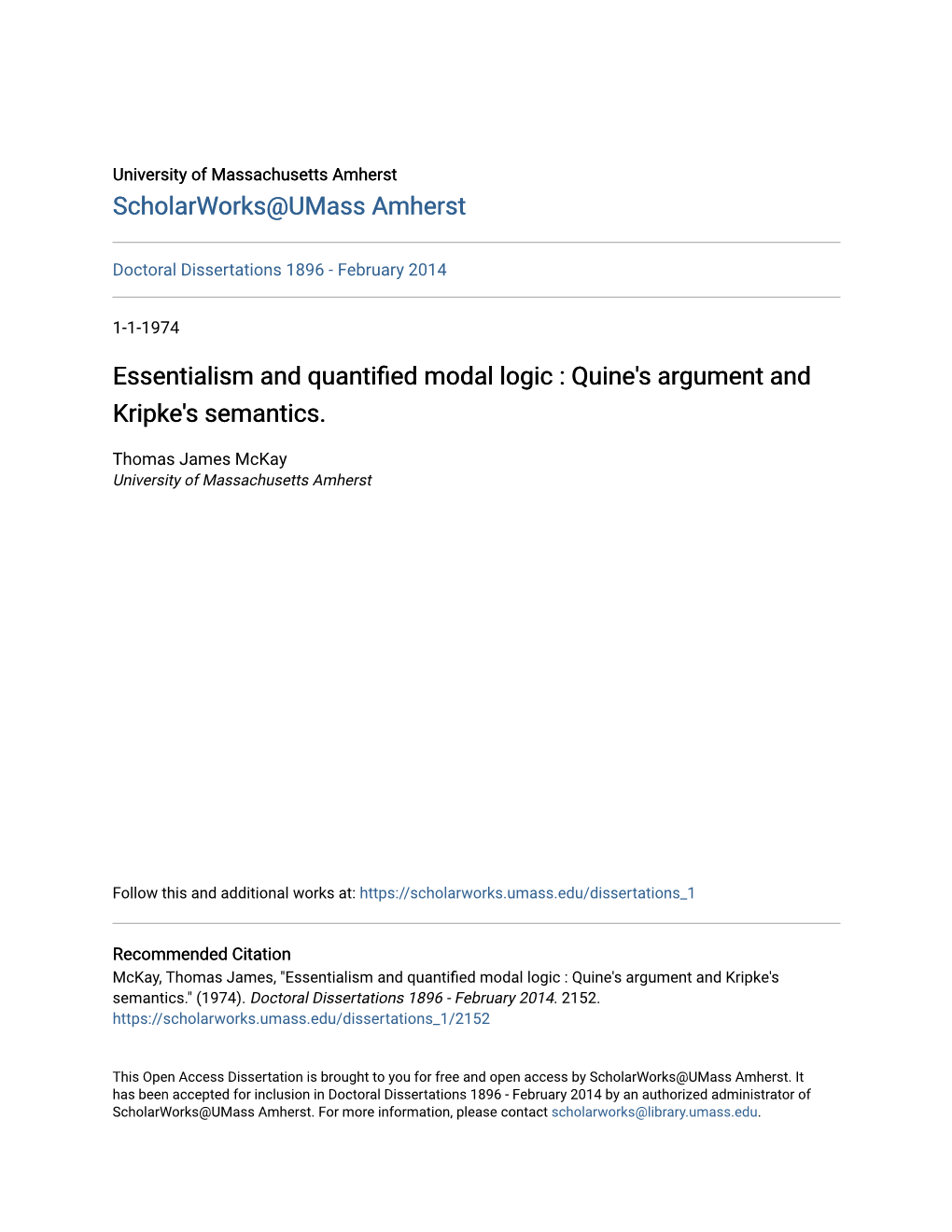 Essentialism and Quantified Modal Logic : Quine's Argument and Kripke's Semantics