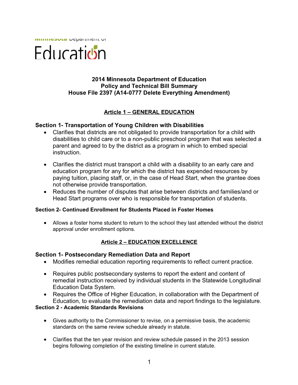 Policy and Technical Bill Summary