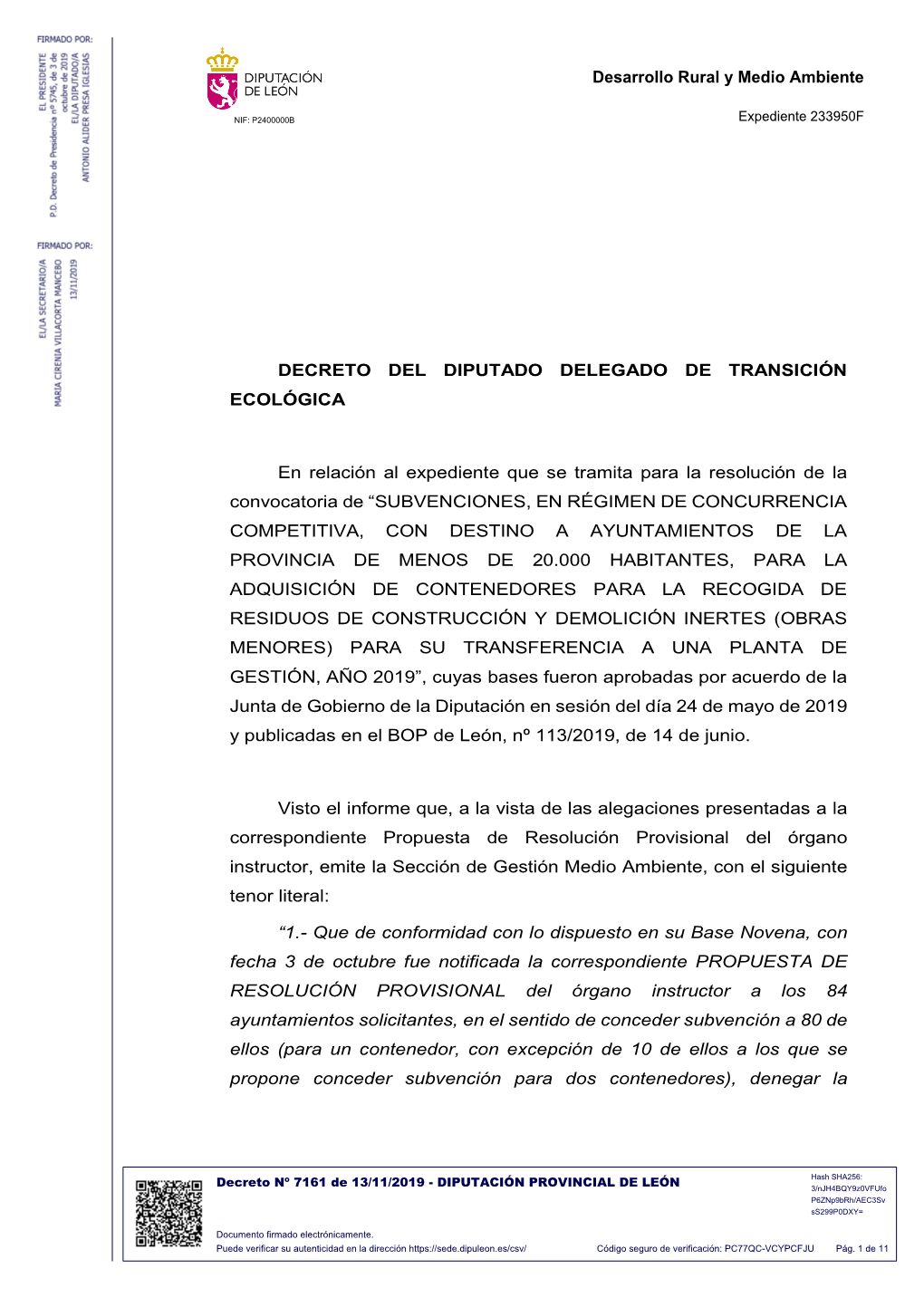 Decreto Nº 7161 De 13/11/2019 - DIPUTACIÓN PROVINCIAL DE LEÓN 3/Njh4bqy9z0vfufo P6znp9brh/Aec3sv Ss299p0dxy=