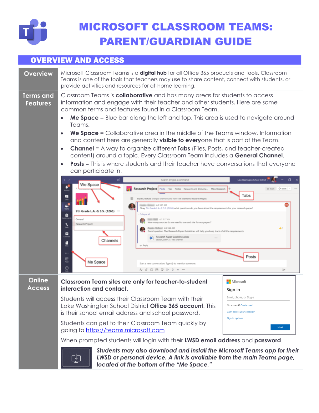 Microsoft Classroom Teams: Parent/Guardian Guide