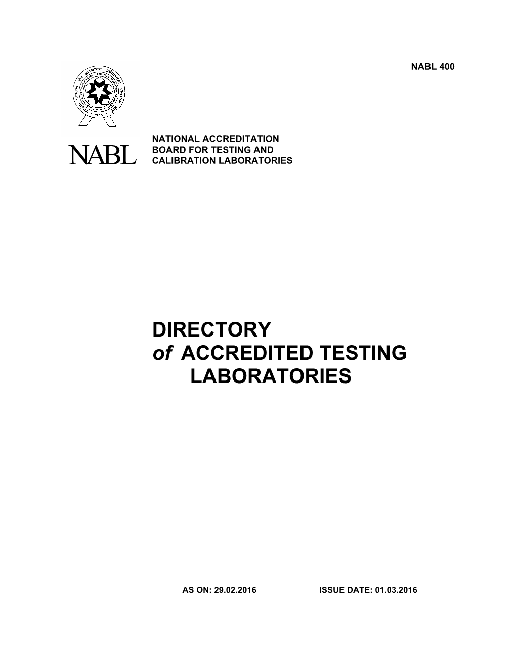 DIRECTORY of ACCREDITED TESTING LABORATORIES