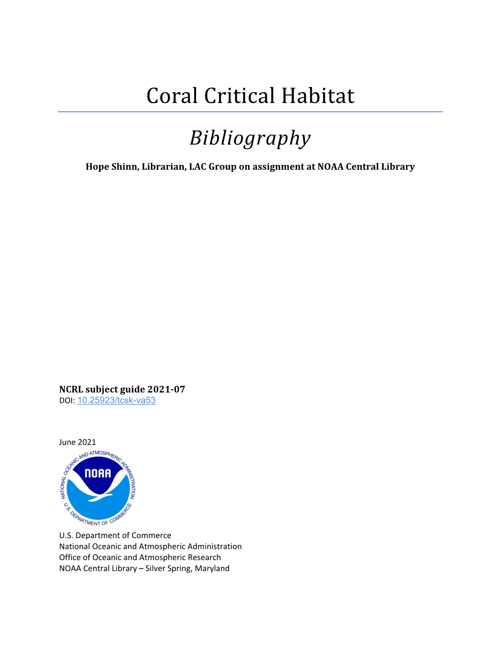 Coral Critical Habitat Bibliography