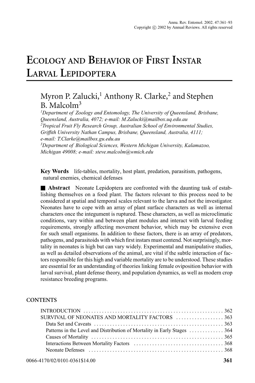 Ecology and Behavior of First Instar Larval Lepidoptera