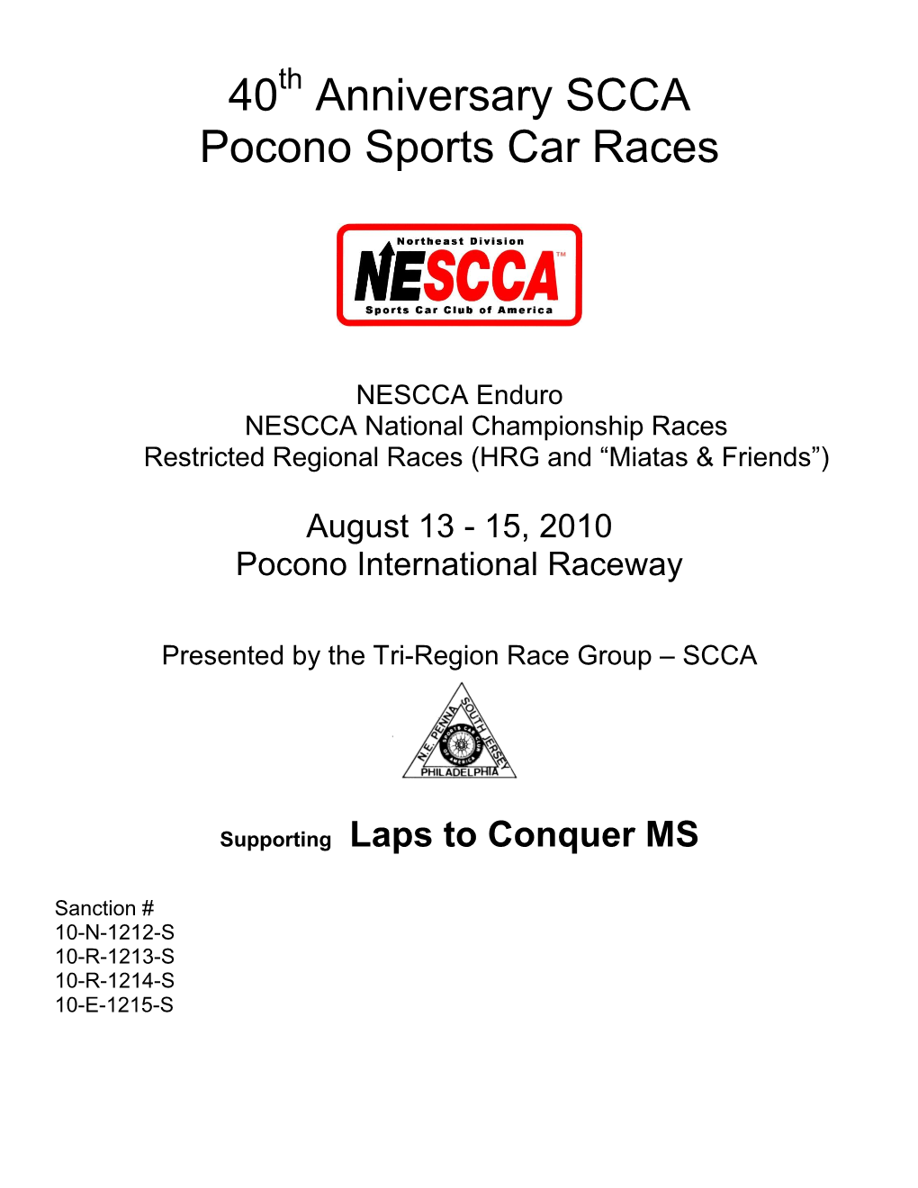 40 Anniversary SCCA Pocono Sports Car Races
