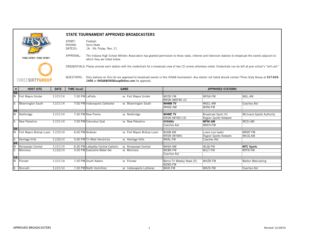 State Tournament Approved Broadcasters