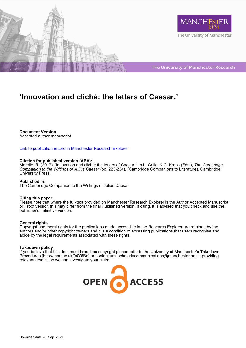 'Innovation and Cliché: the Letters of Caesar.'