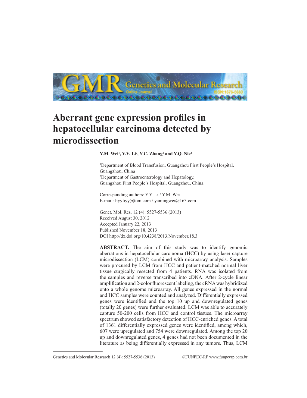 Aberrant Gene Expression Profiles in Hepatocellular Carcinoma Detected by Microdissection