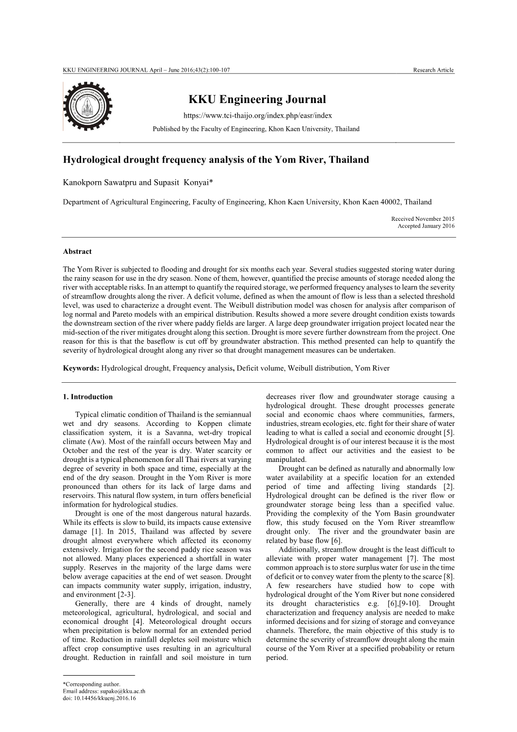 KKU ENGINEERING JOURNAL April – June 2016;43(2):100-107 Research Article