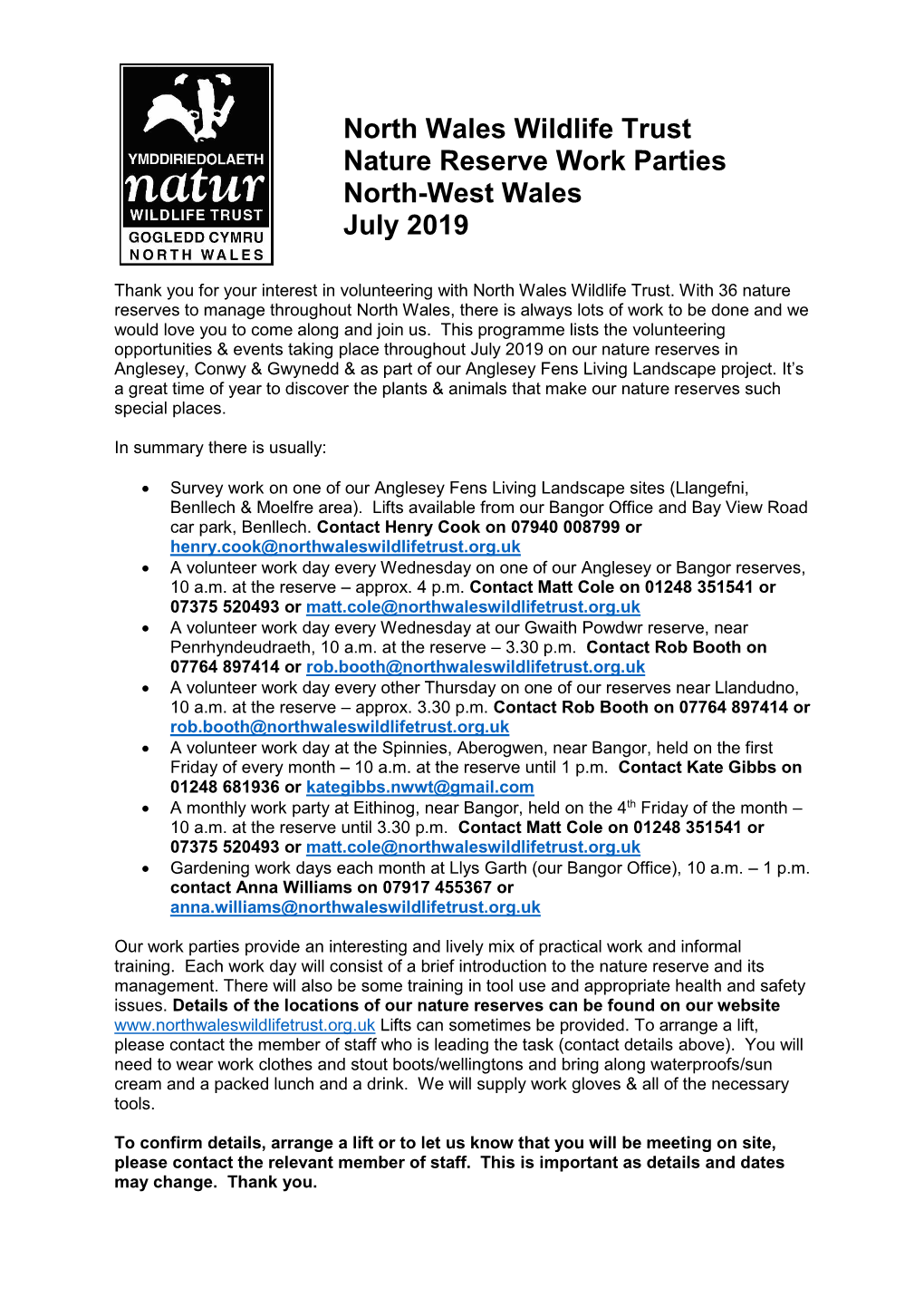 North Wales Wildlife Trust Nature Reserve Work Parties North-West Wales July 2019