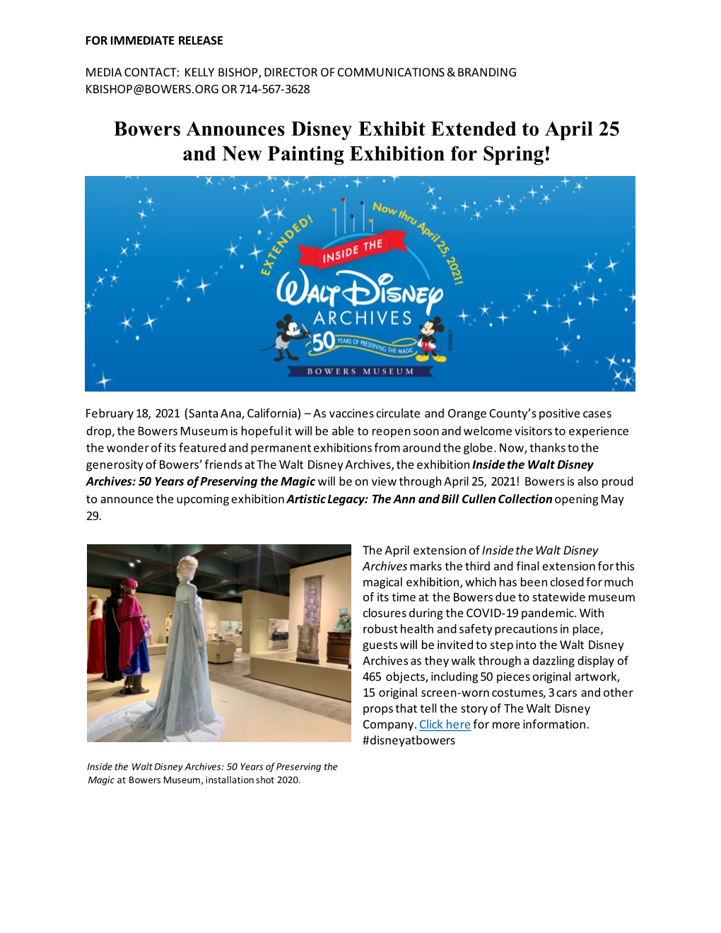 Bowers Announces Disney Exhibit Extended to April 25 and New Painting Exhibition for Spring!