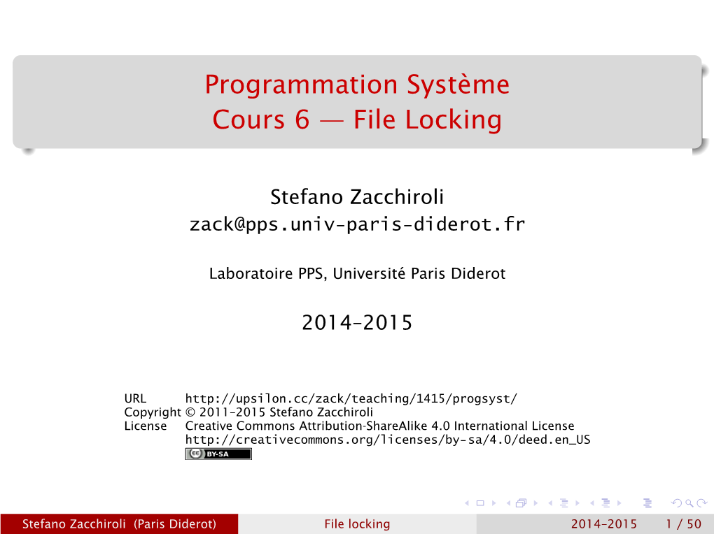 Programmation Système Cours 6 — File Locking