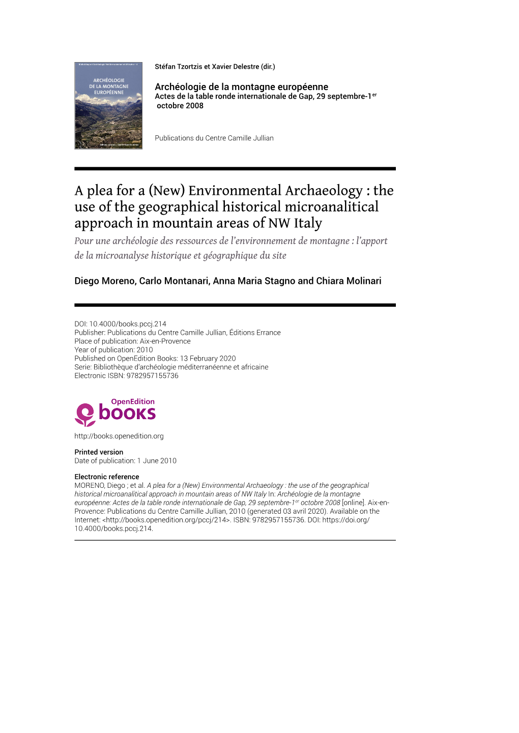 Environmental Archaeology : the Use of the Geographical Historical