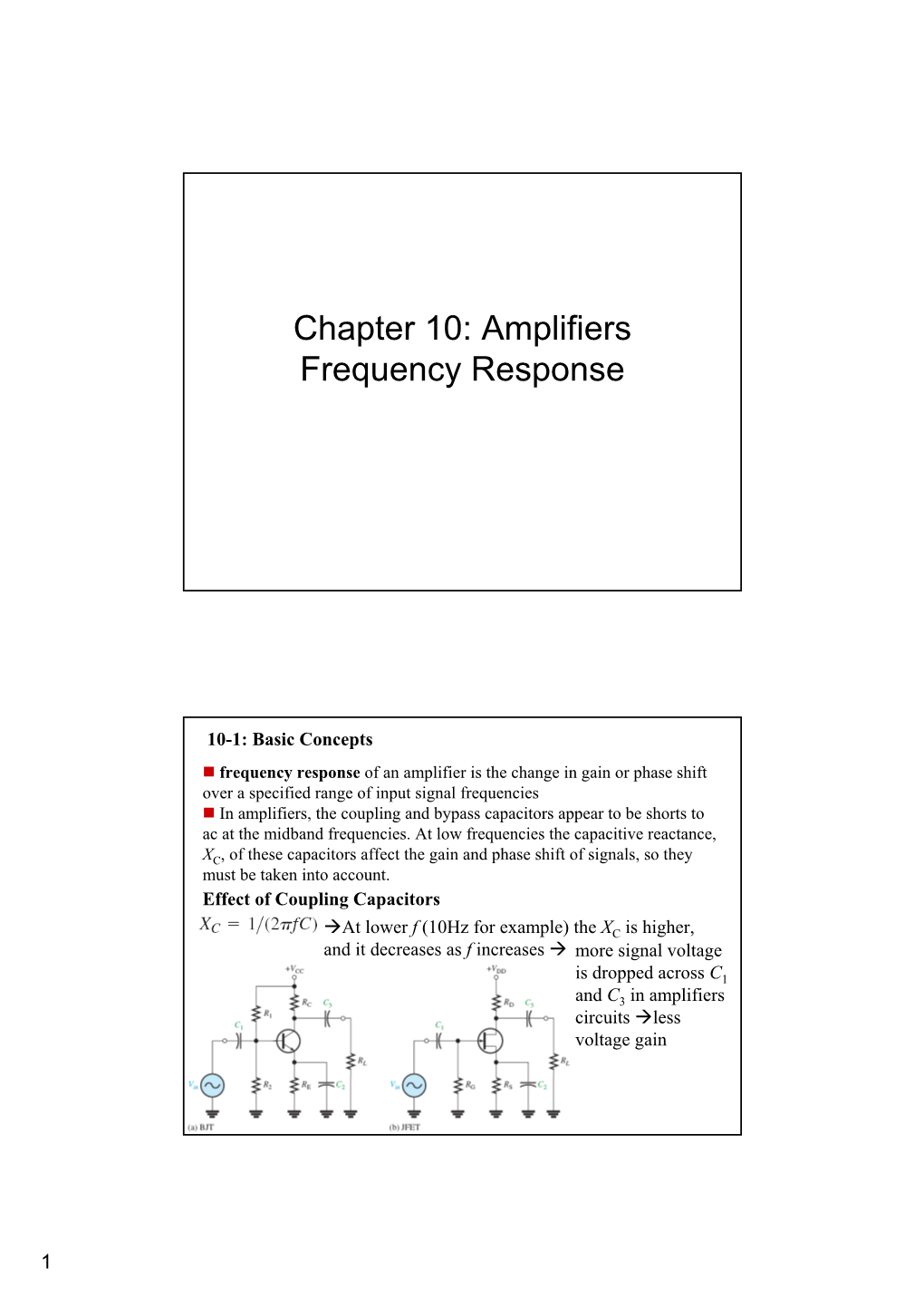 Chapter 10: Amplifiers Frequency Response