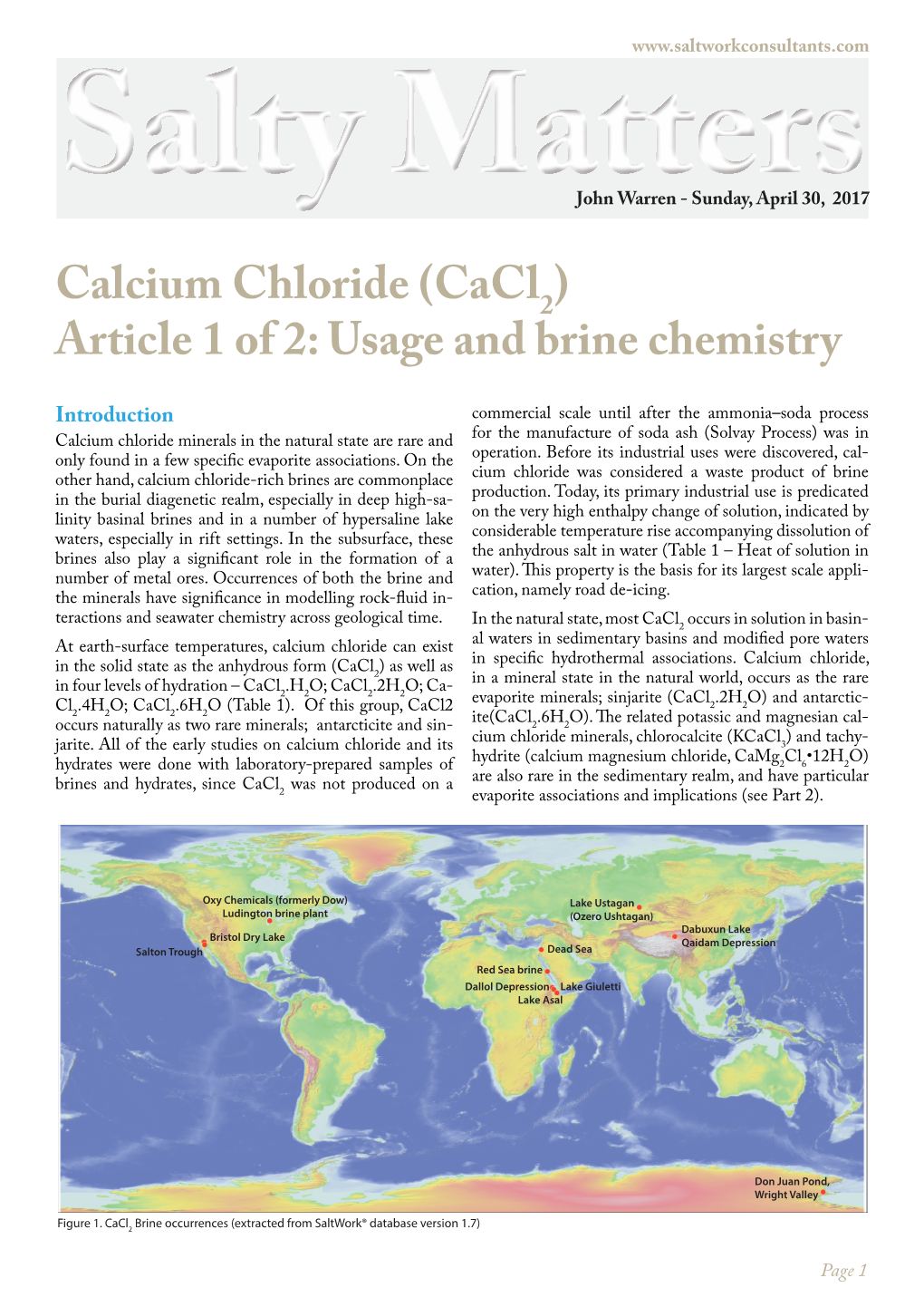 Calcium Chloride (Cacl2) Article 1 of 2: Usage and Brine Chemistry