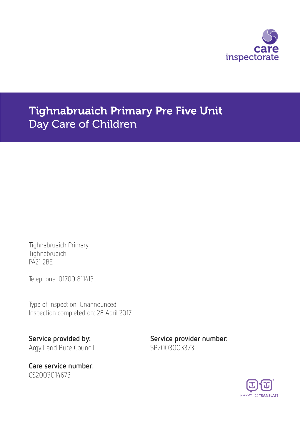 Tighnabruaich Primary Pre Five Unit Day Care of Children