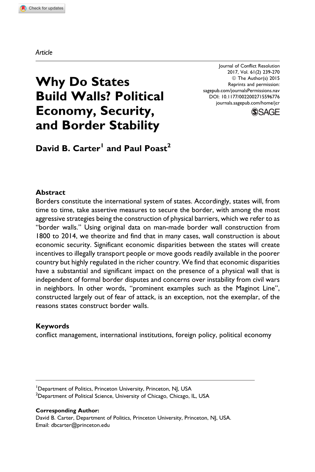 Why Do States Build Walls? Political Economy, Security, and Border