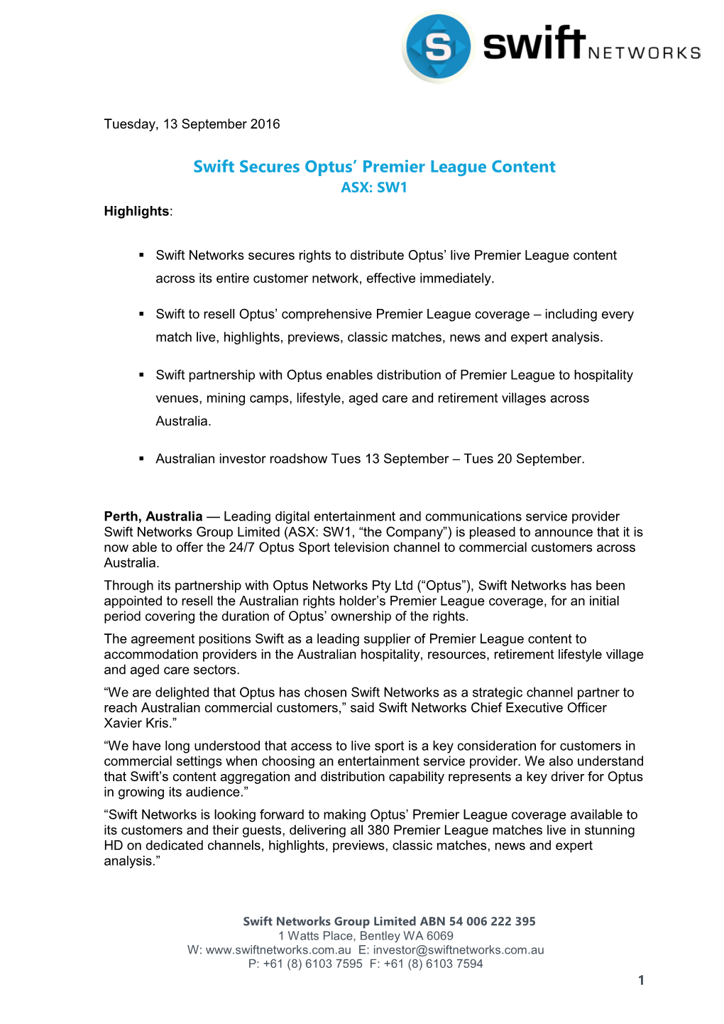 Swift Secures Optus' Premier League Content