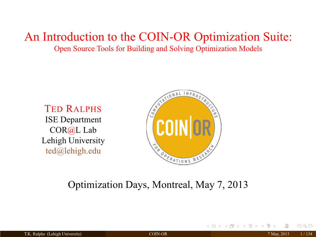 Introduction to the COIN-OR Optimization Suite: Open Source Tools for Building and Solving Optimization Models