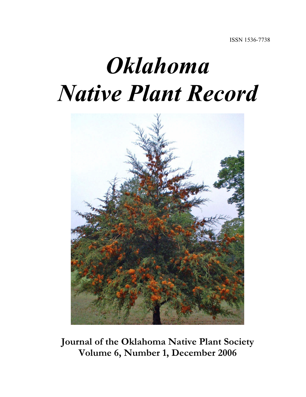 Journal of the Oklahoma Native Plant Society, Volume 6, Number 1