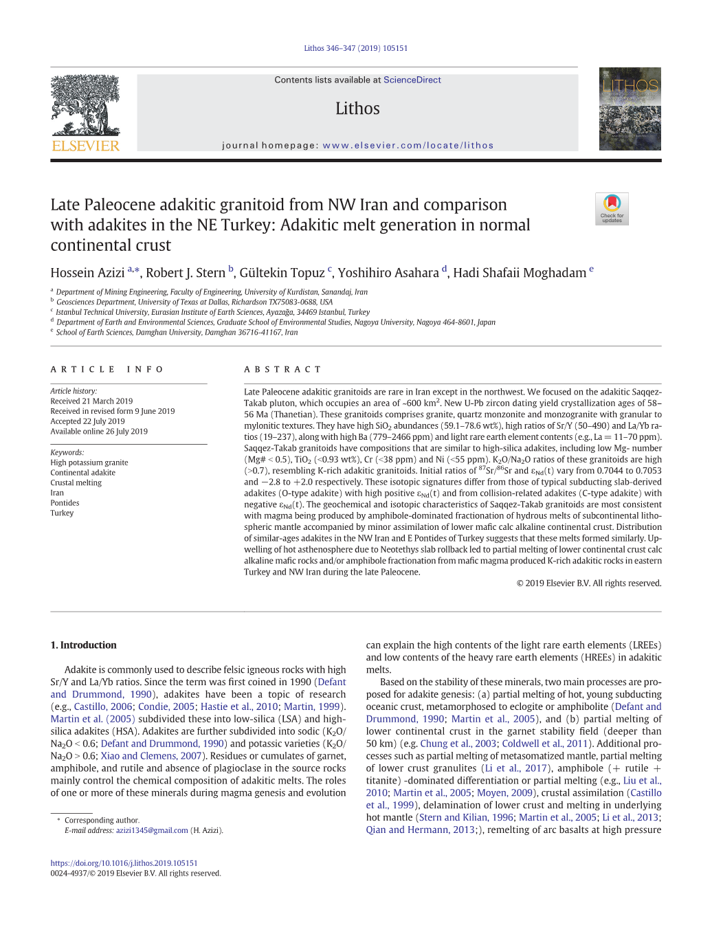 Late Paleocene Adakitic Granitoid from NW Iran and Comparison with Adakites in the NE Turkey: Adakitic Melt Generation in Normal Continental Crust