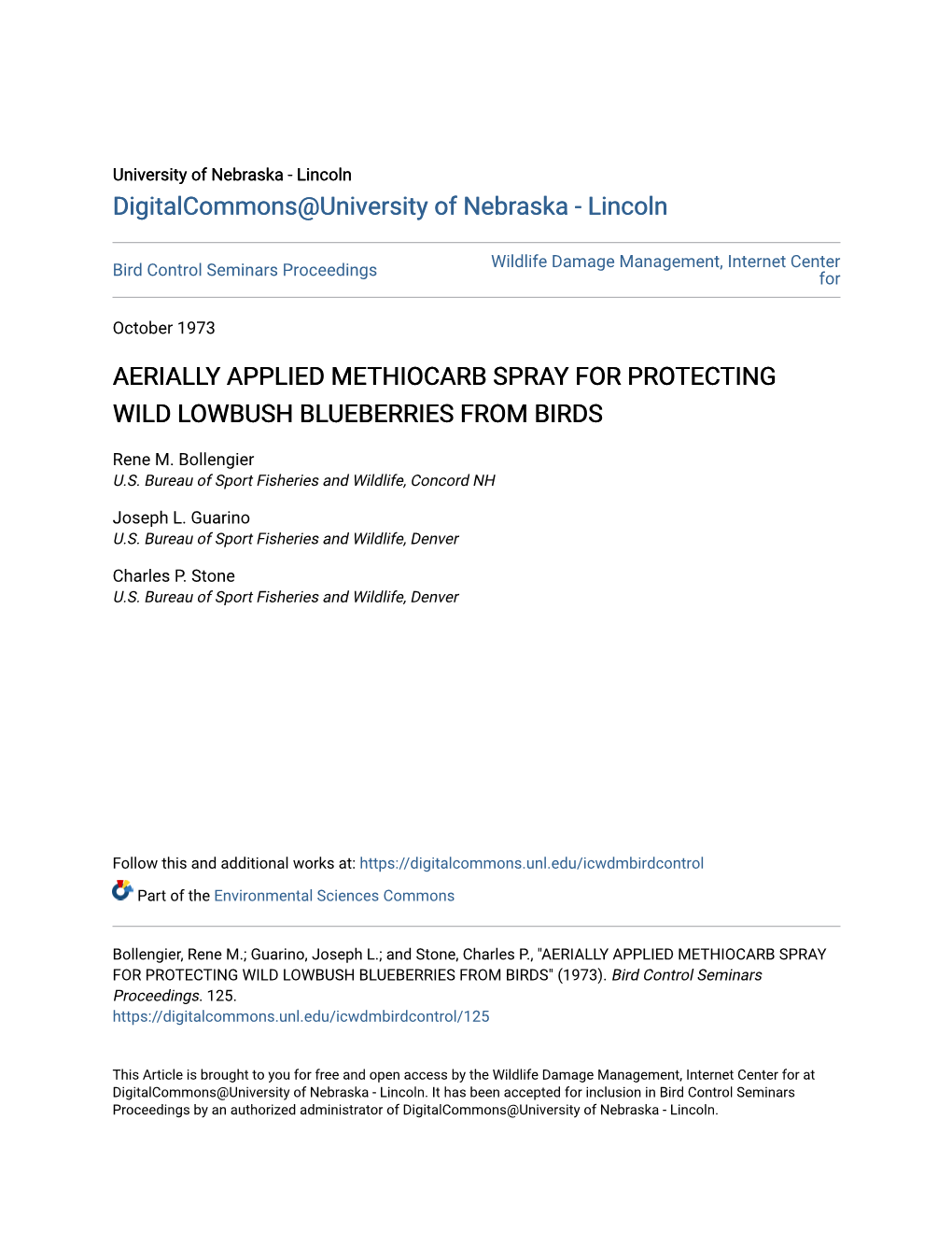 Aerially Applied Methiocarb Spray for Protecting Wild Lowbush Blueberries from Birds