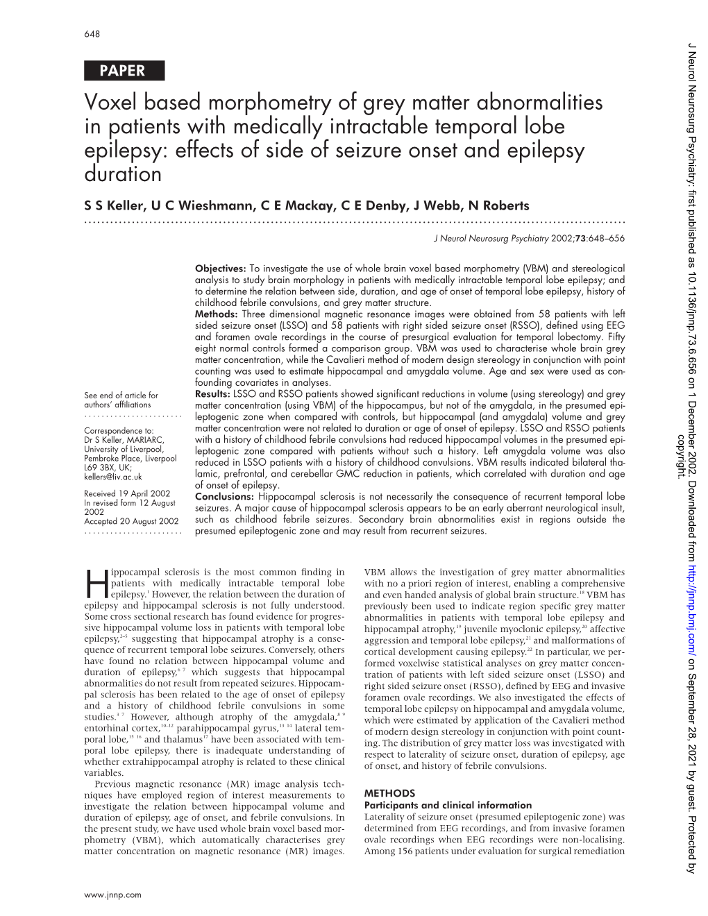 Voxel Based Morphometry of Grey Matter Abnormalities in Patients With