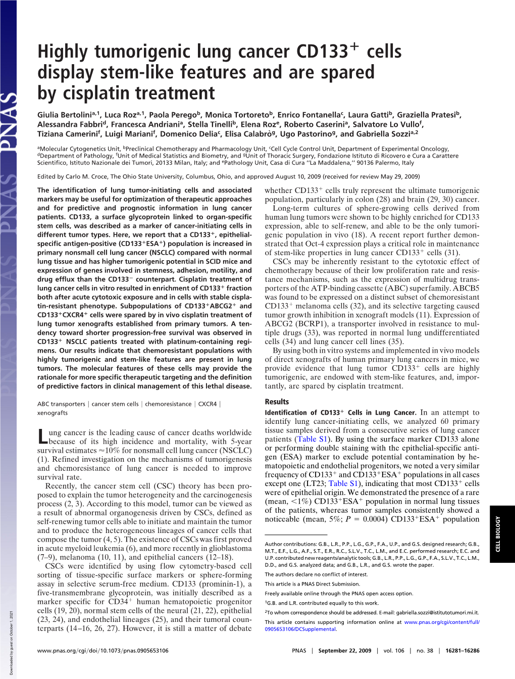 Highly Tumorigenic Lung Cancer CD133 Cells Display Stem-Like