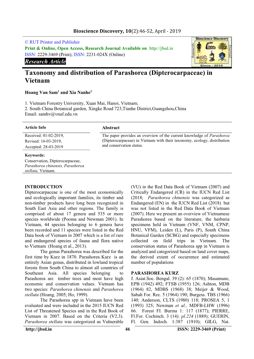 Taxonomy and Distribution of Parashorea (Dipterocarpaceae) in Vietnam