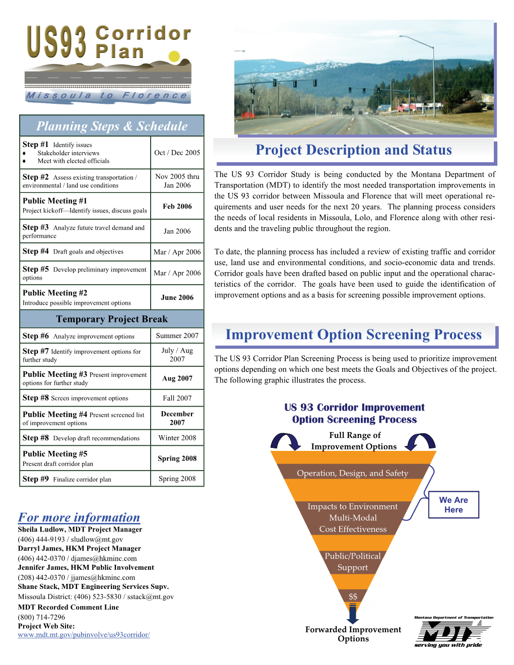 Project Description and Status Improvement Option Screening