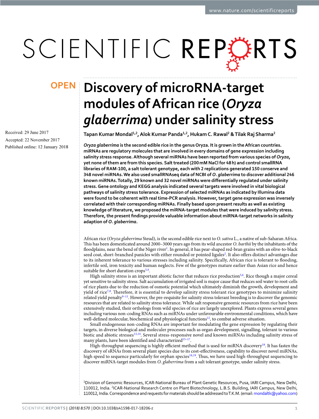Discovery of Microrna-Target Modules of African Rice (Oryza