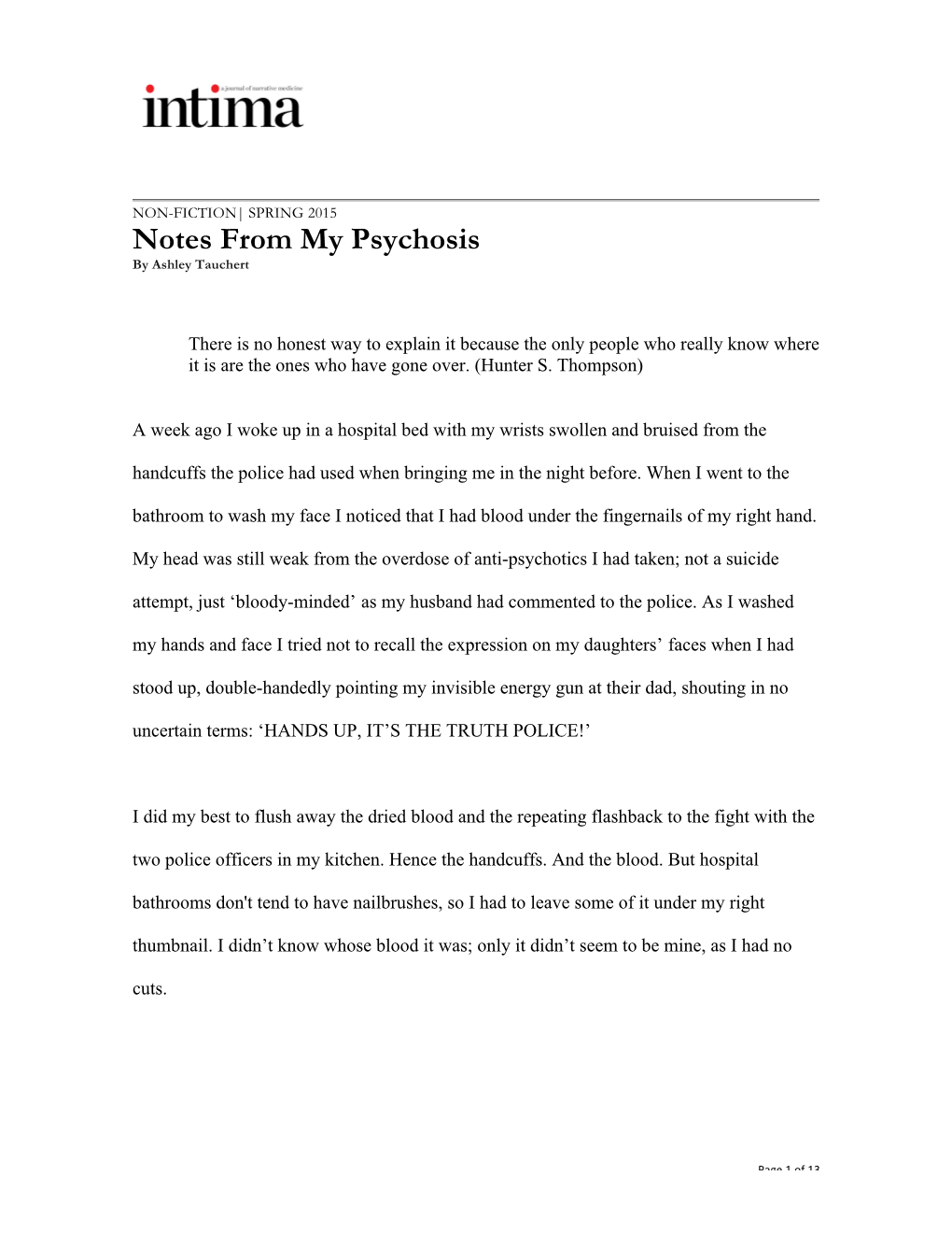 Notes from My Psychosis--Pdf