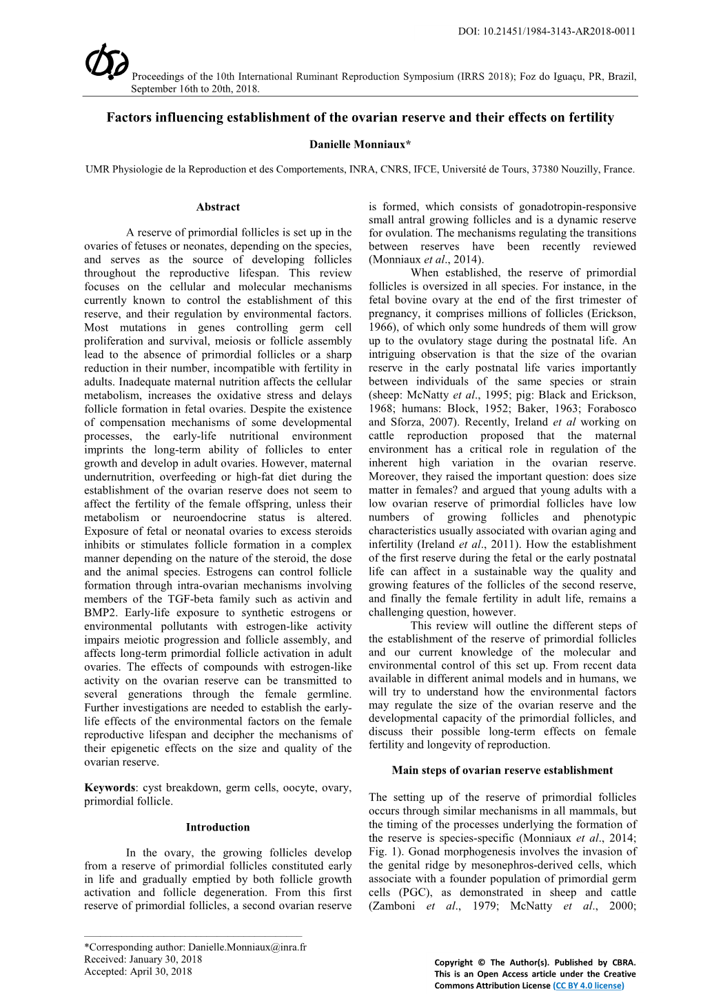 Factors Influencing Establishment of the Ovarian Reserve and Their Effects on Fertility