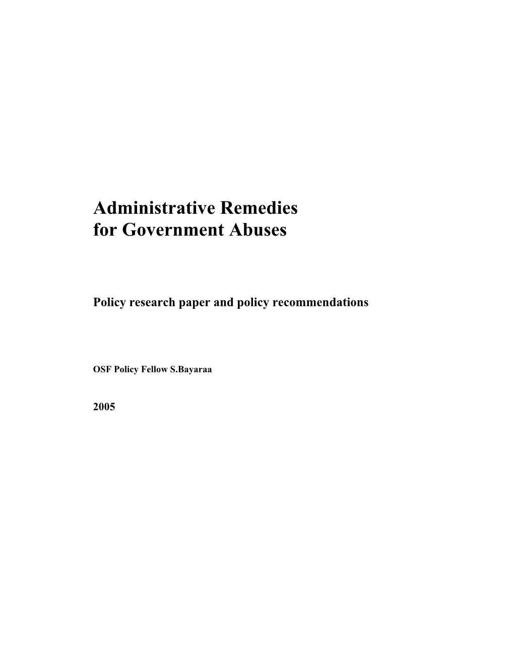 Administrative Remedies for Government Abuses