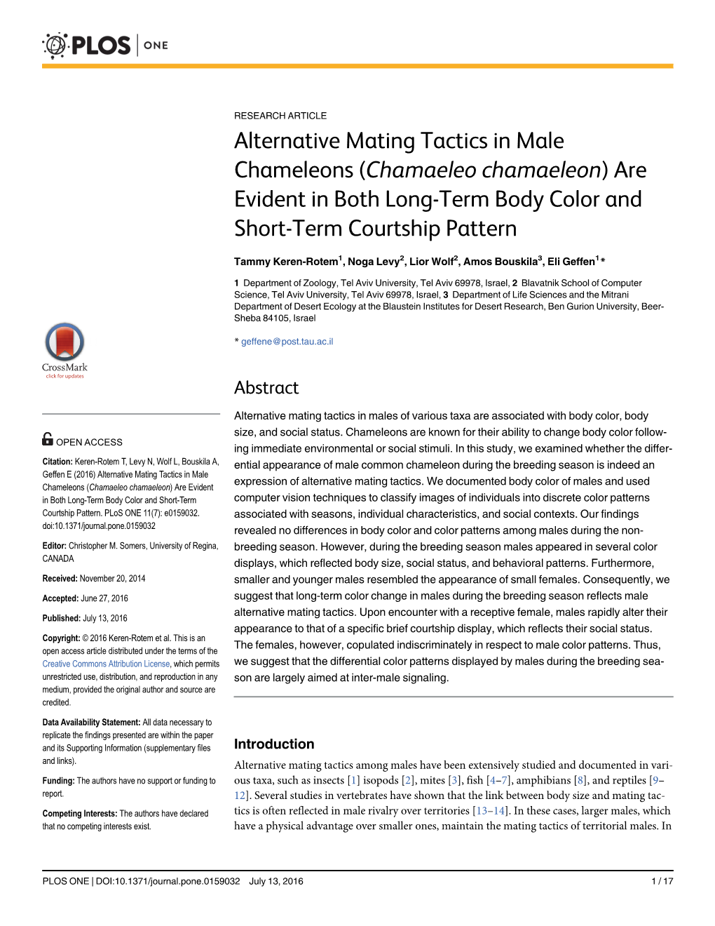 Alternative Mating Tactics in Male Chameleons (Chamaeleo Chamaeleon) Are Evident in Both Long-Term Body Color and Short-Term Courtship Pattern