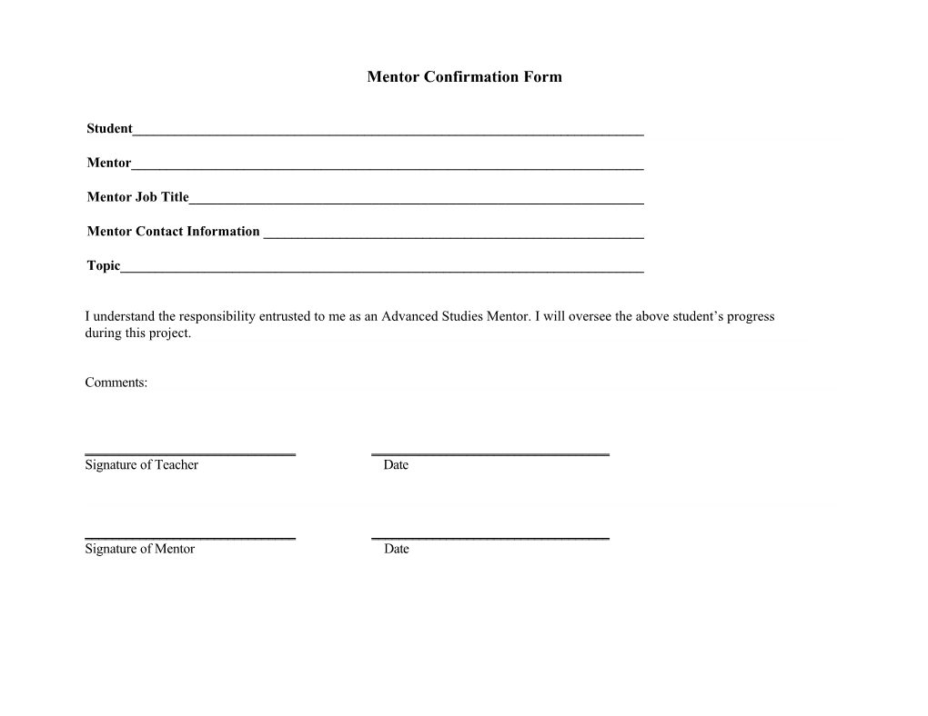 Mentor Confirmation Form