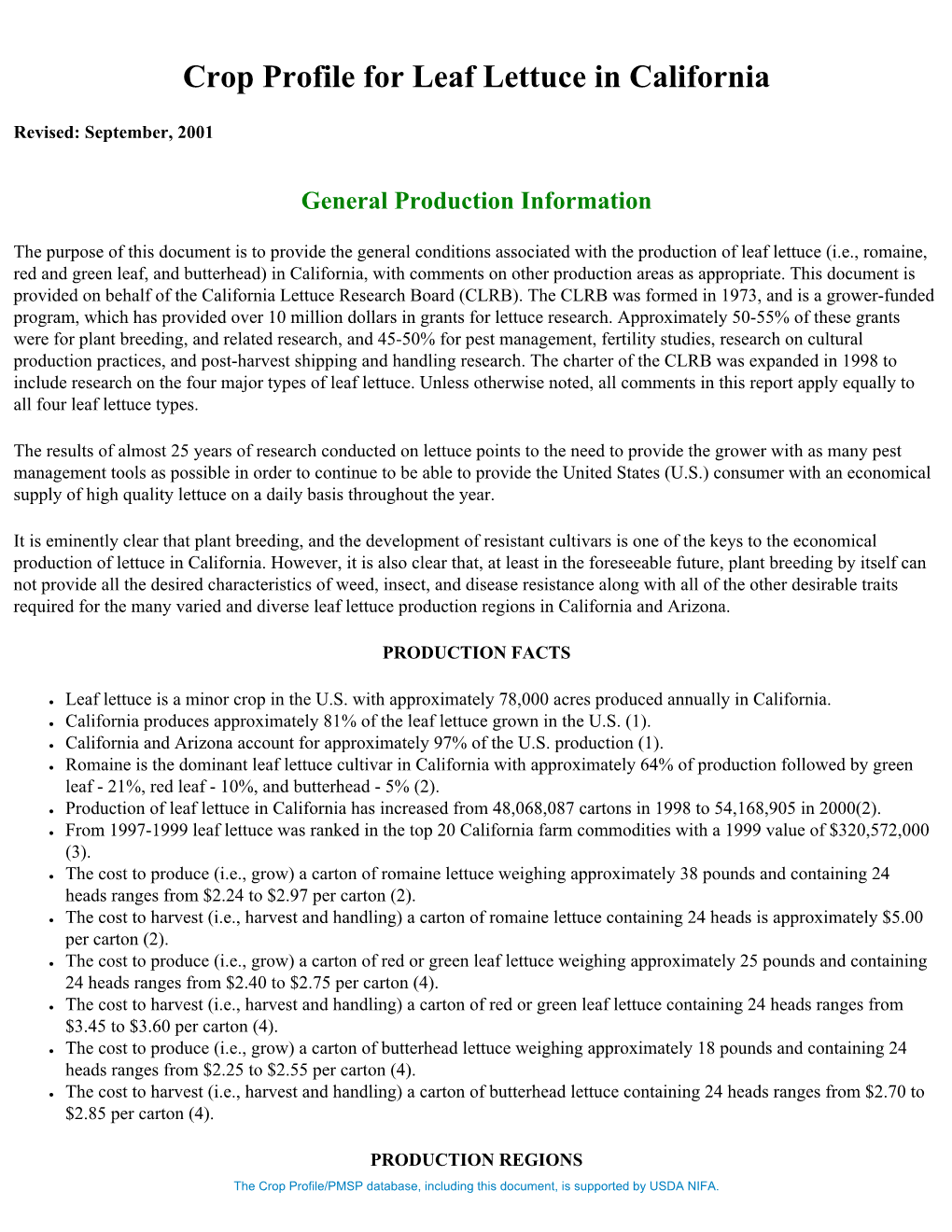 Crop Profile for Leaf Lettuce in California