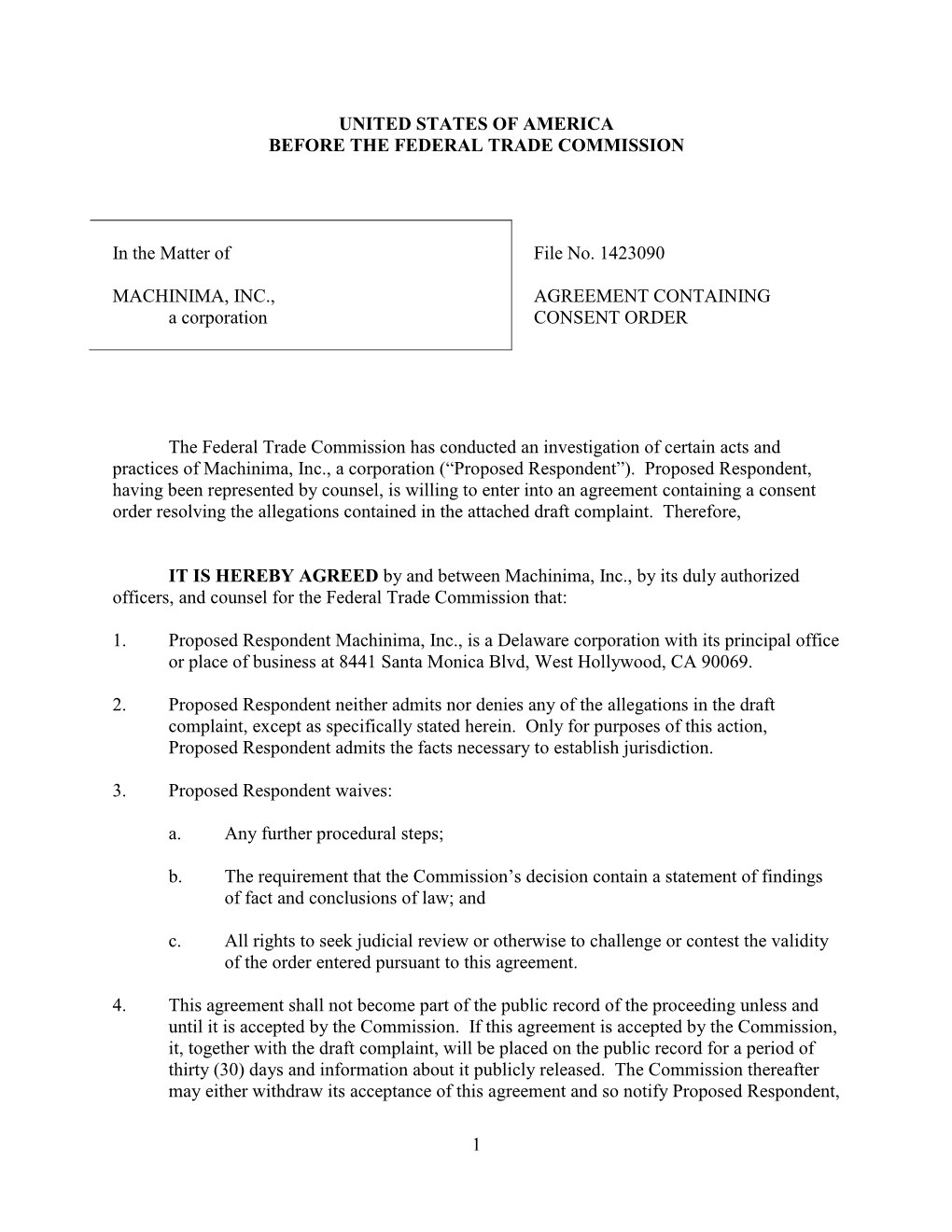 Agreement Containing Consent Order