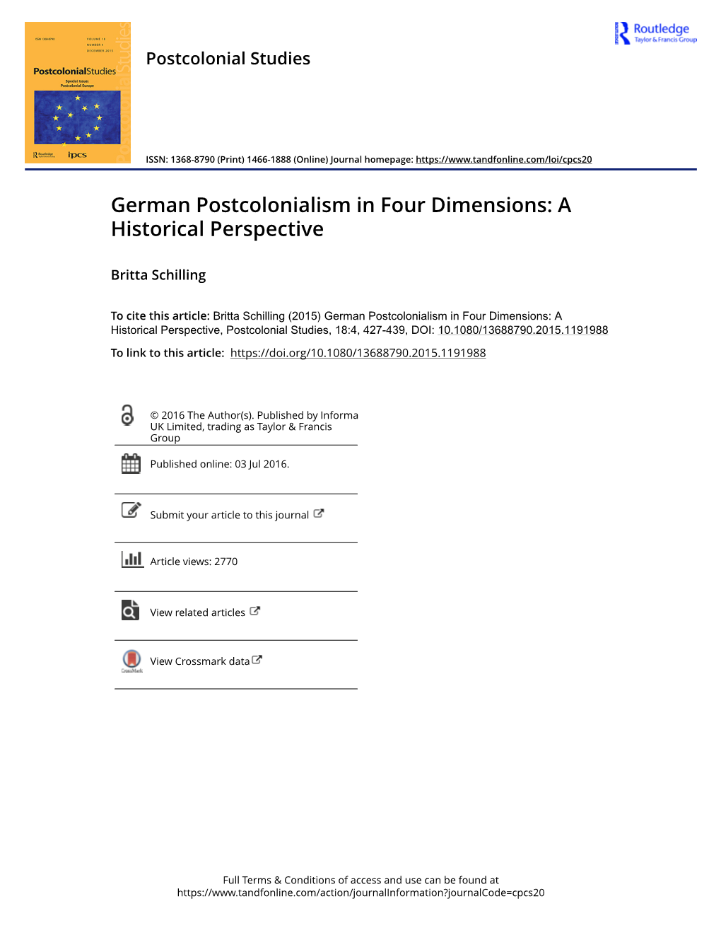 German Postcolonialism in Four Dimensions: a Historical Perspective