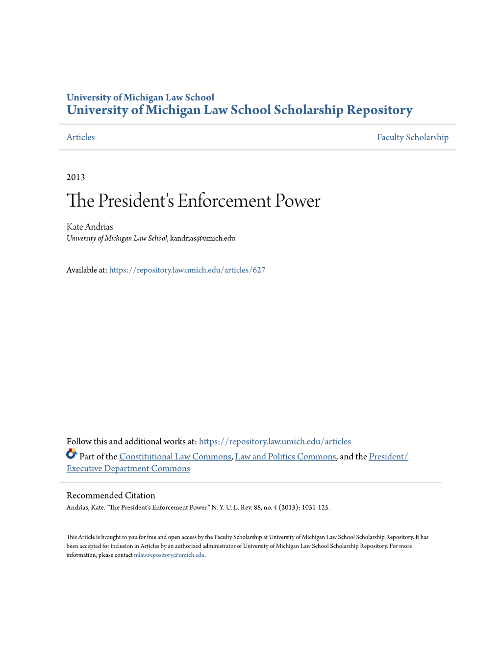 The President's Enforcement Power