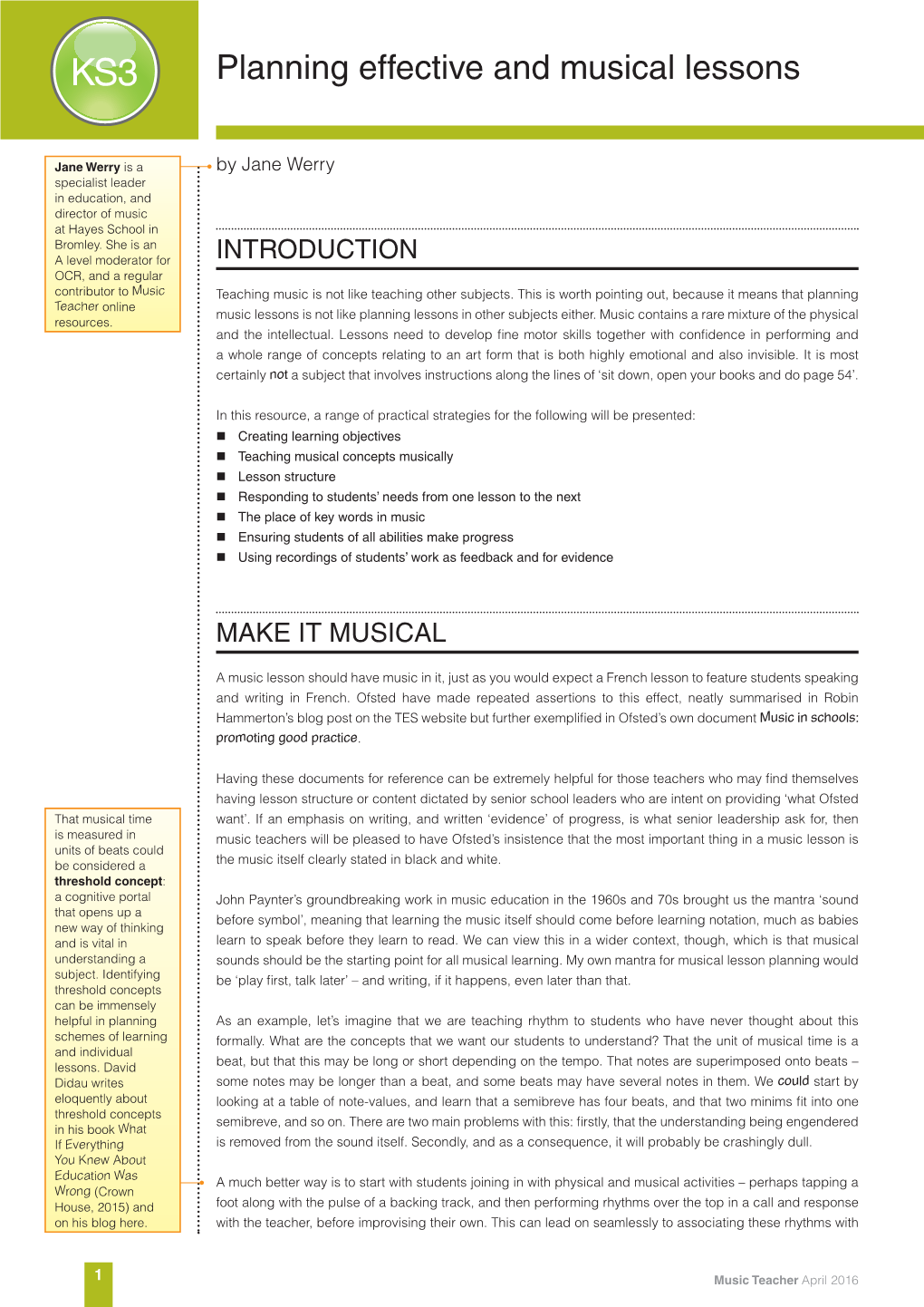 Planning Effective and Musical Lessons