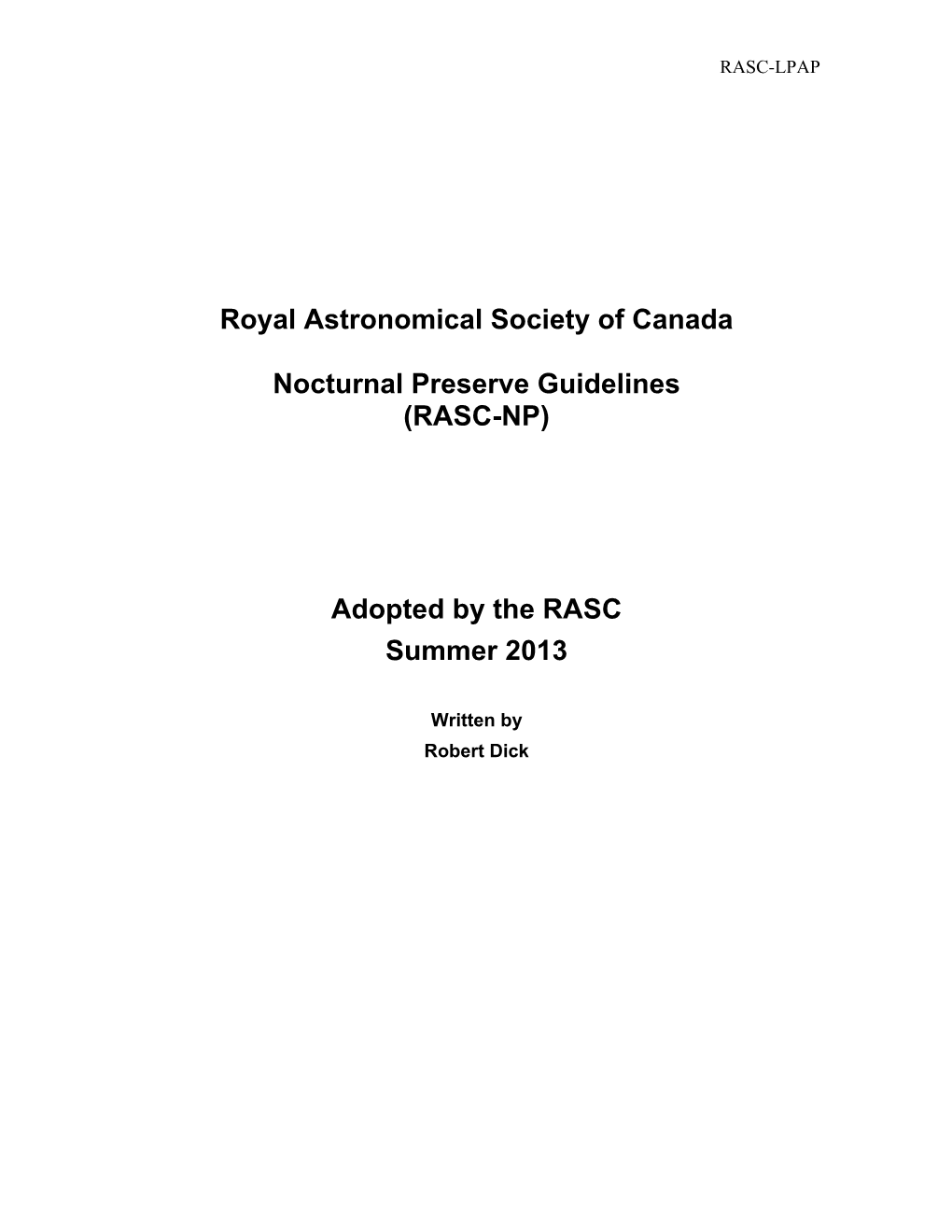 Royal Astronomical Society of Canada Nocturnal Preserve Guidelines