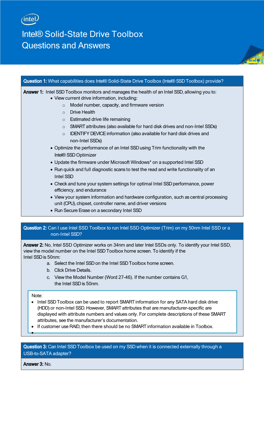 Intel® Solid-State Drive Toolbox Questions and Answers