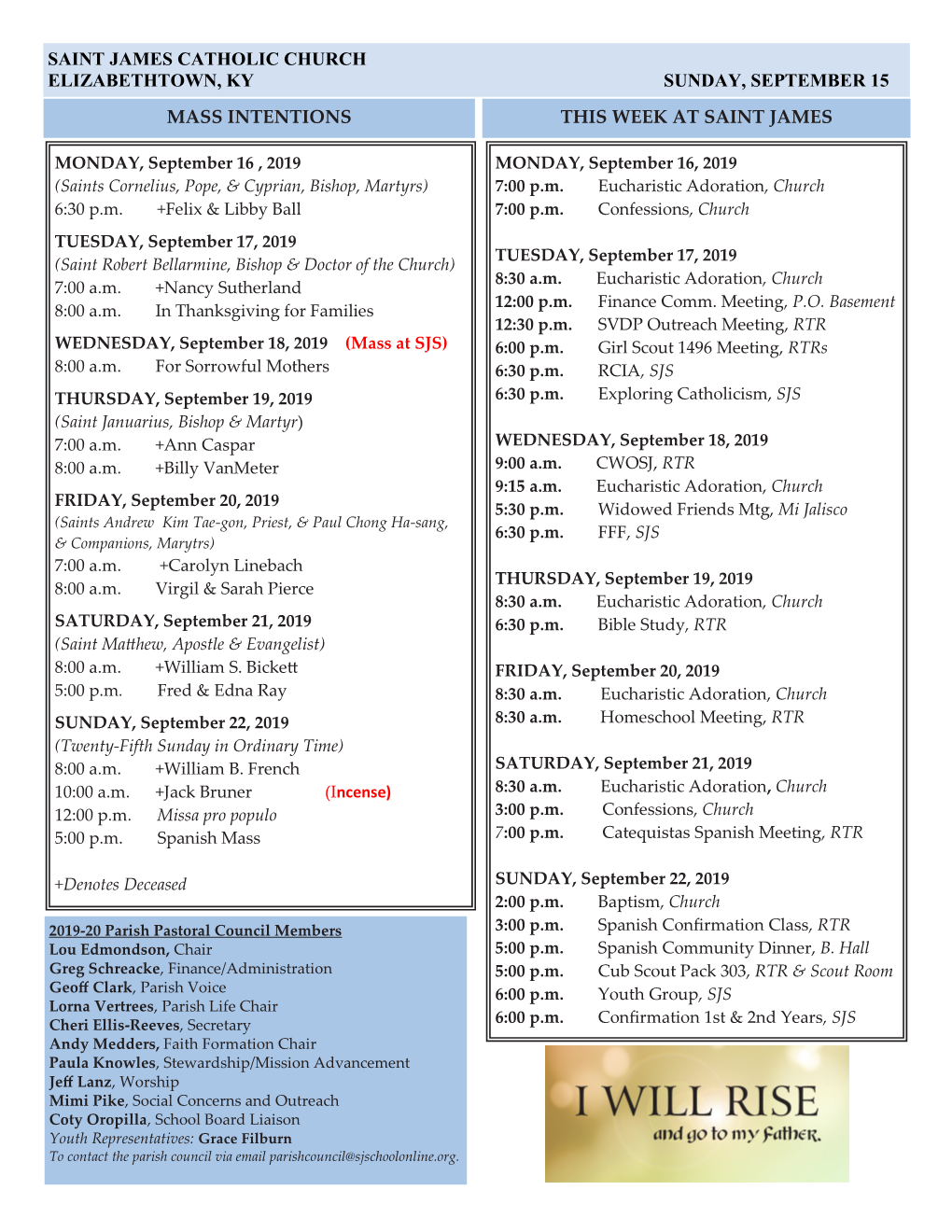 Saint James Catholic Church Elizabethtown, Ky Sunday, September 15 Mass Intentions This Week at Saint James
