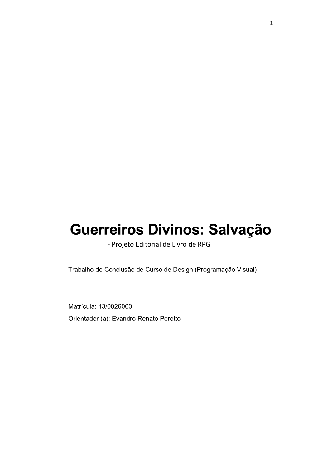 Salvação - Projeto Editorial De Livro De RPG