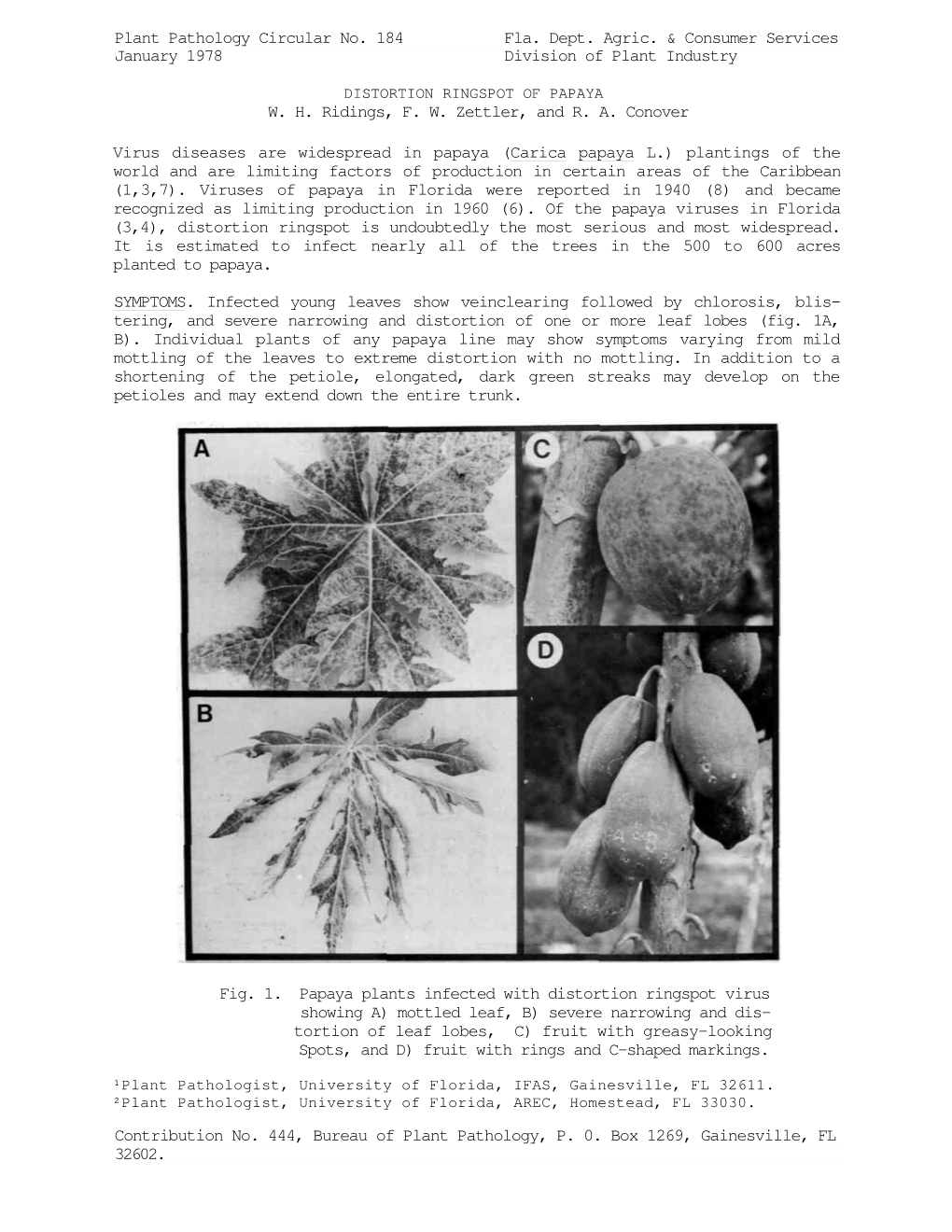 Plant Pathology Circular No. 184 Fla. Dept. Agric. & Consumer Services