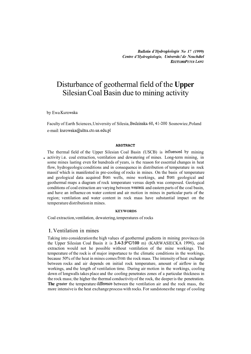 Disturbance of Geothermal Field of the Upper Silesian Coal Basin Due to Mining Activity