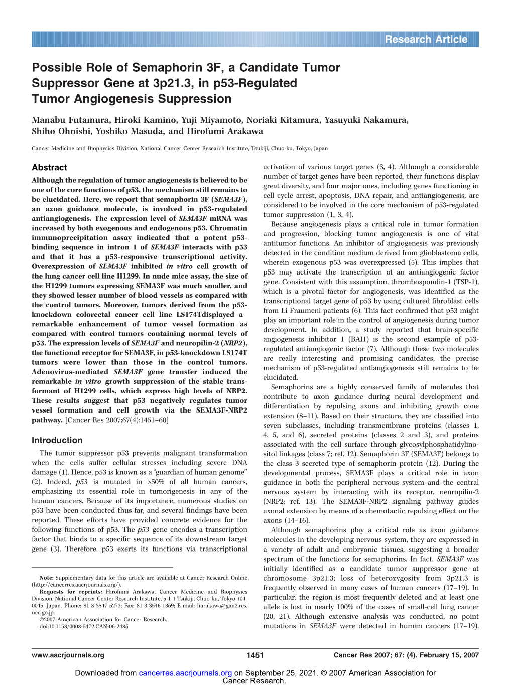 Possible Role of Semaphorin 3F, a Candidate Tumor Suppressor Gene