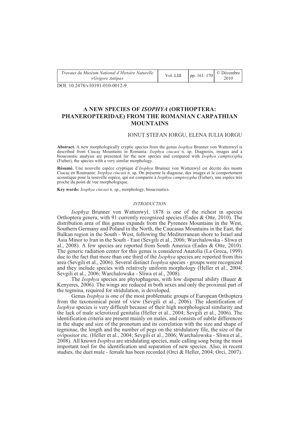 A New Species of Isophya (Orthoptera: Phaneropteridae) from the Romanian Carpathian Mountains